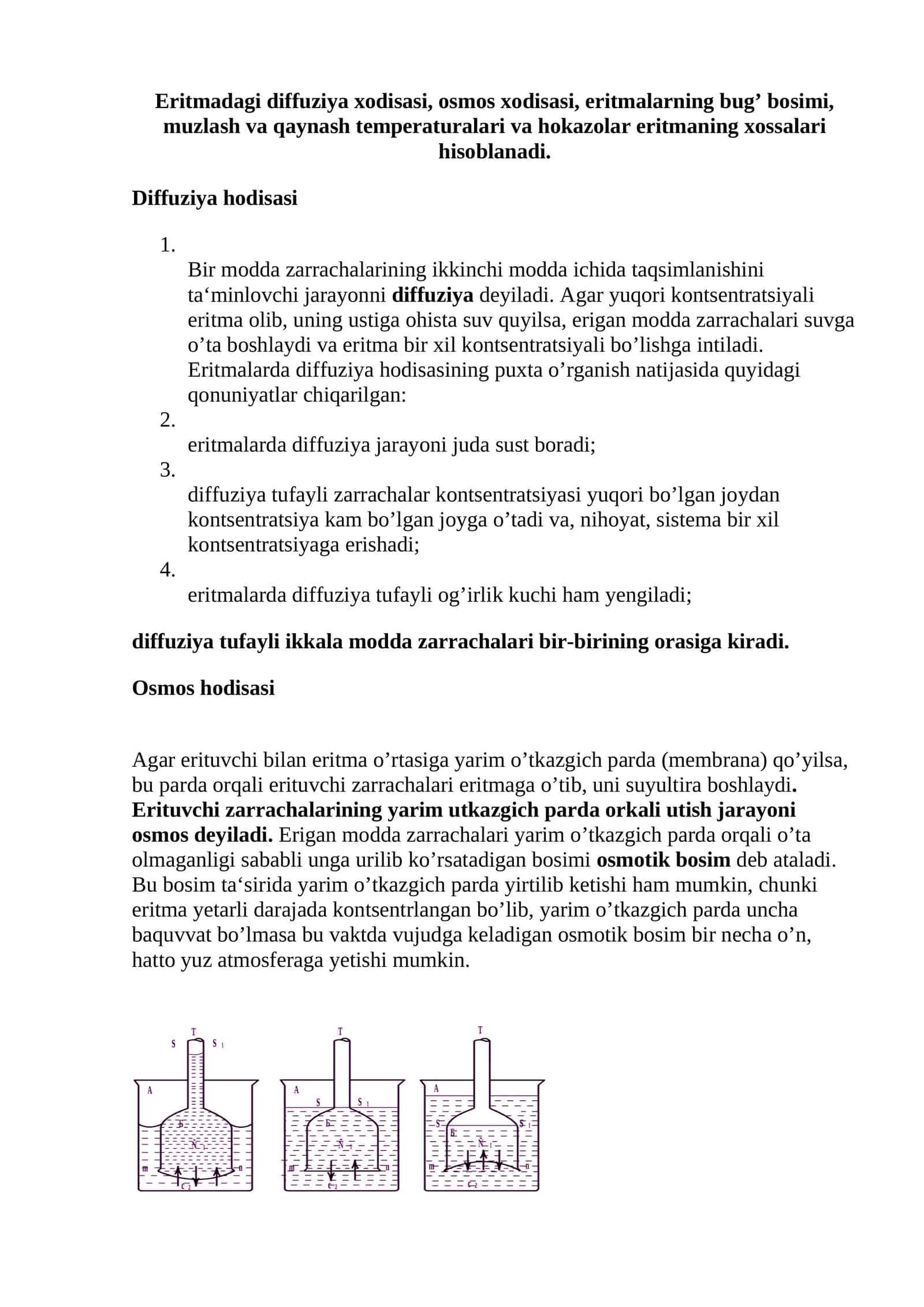 Eritmadagi diffuziya xodisasi va osmos hodisasi 1