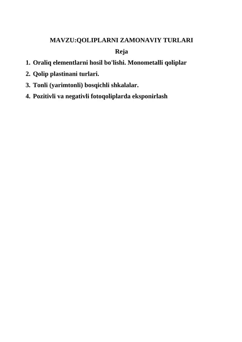 Qoliplarni zamonaviy turlari 1