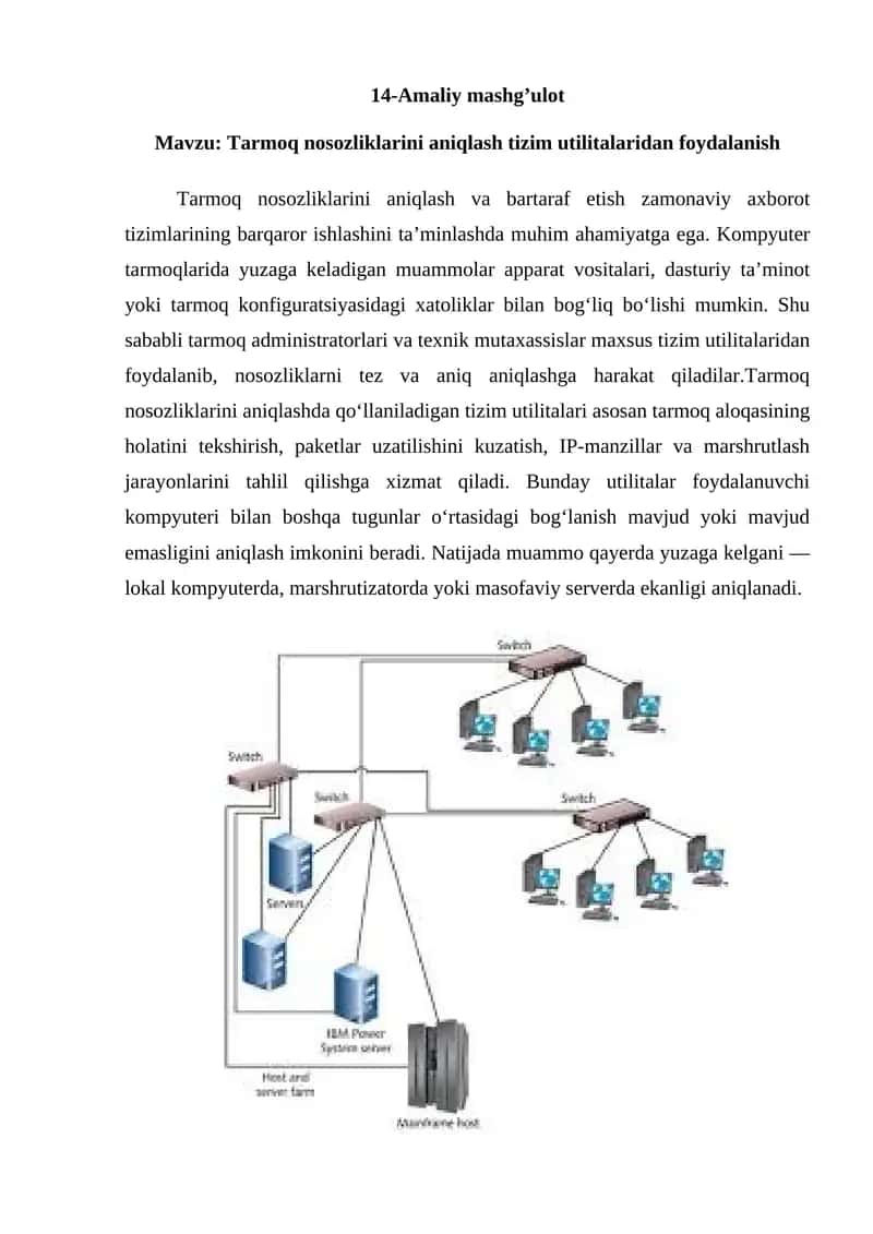 Tarmoq nosozliklarini aniqlash tizim utilitalaridan foydalanish 1