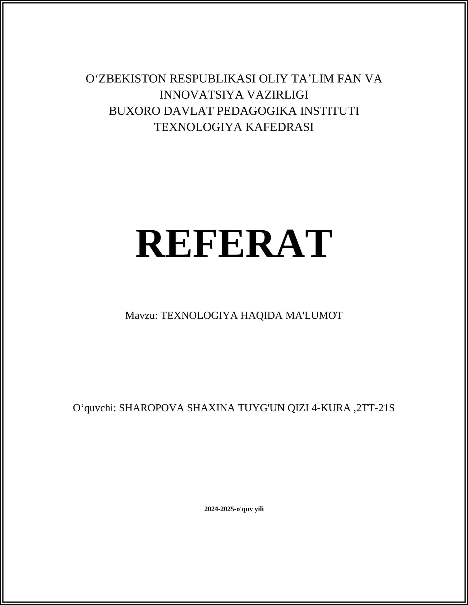 TEXNOLOGIYA HAQIDA MA'LUMOT 1