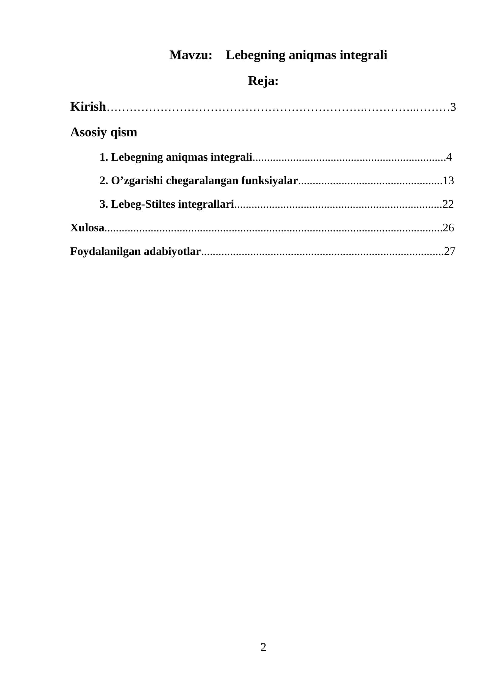 Lebegning aniqmas integrali 1
