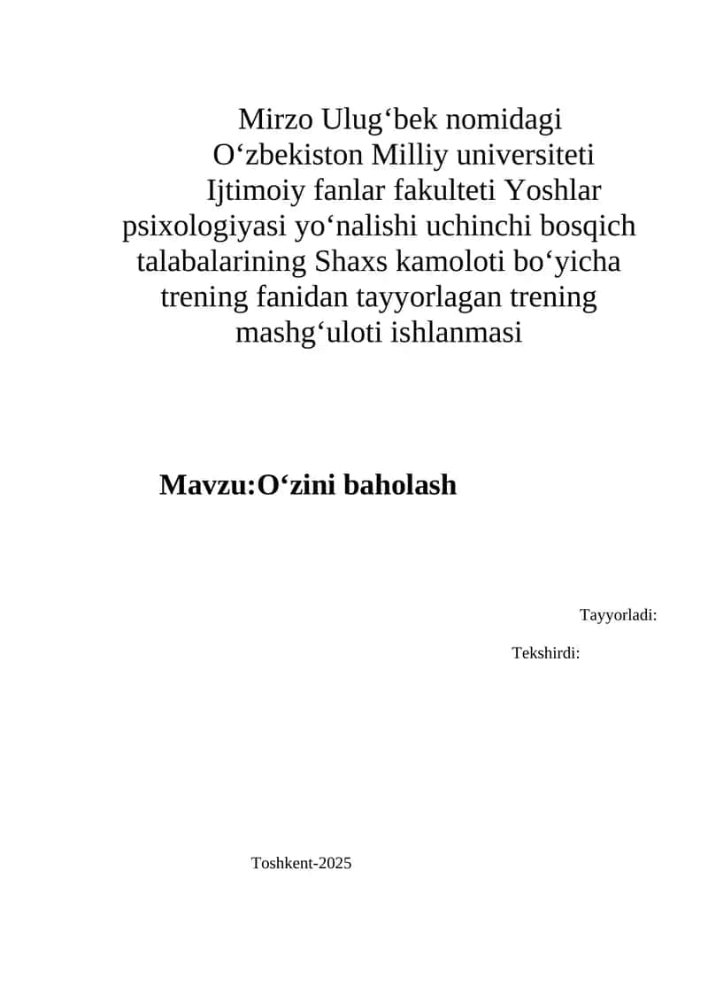 O‘zini baholash 1
