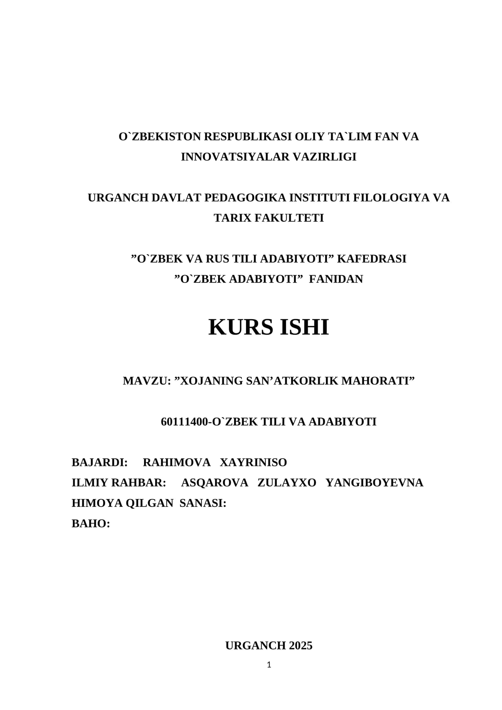 ”XOJANING SAN’ATKORLIK MAHORATI” 1
