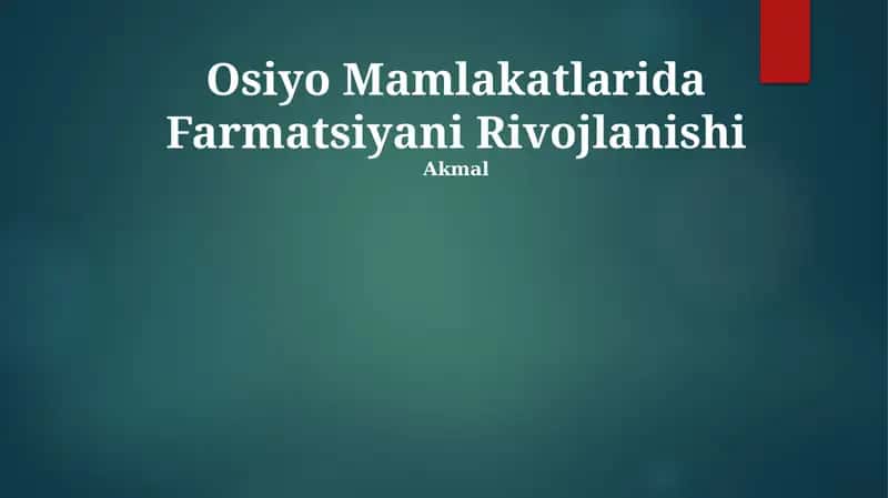 Farmatsiyani Rivojlanishi 1