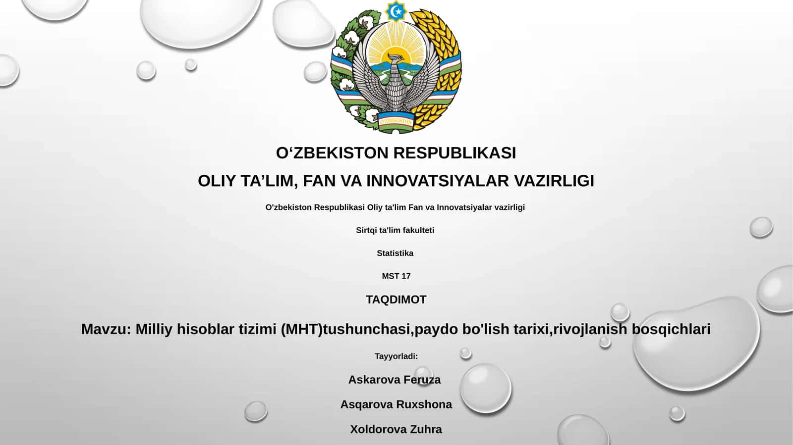 Milliy hisoblar tizimi (MHT) 1