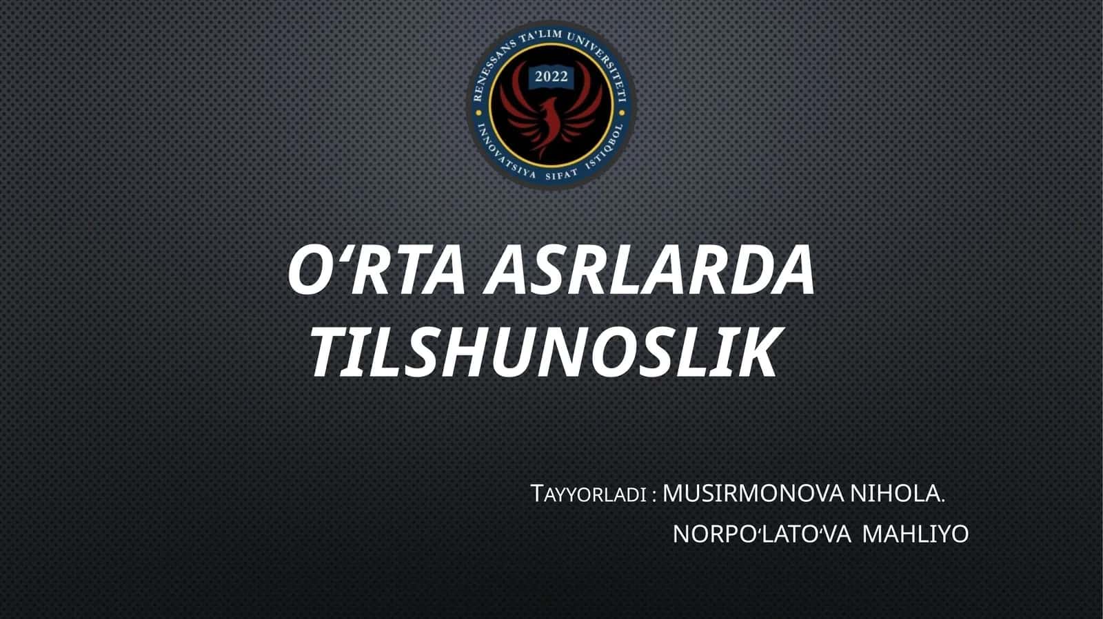 Oʻrtaasrlarda tilshunoslik 1