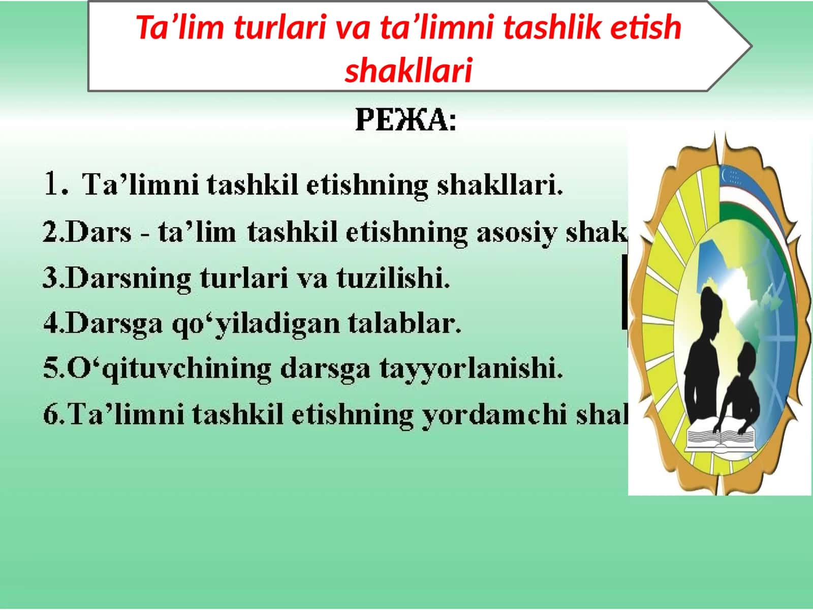 Ta’lim turlari va ta’limni tashlik etish shakllari 1