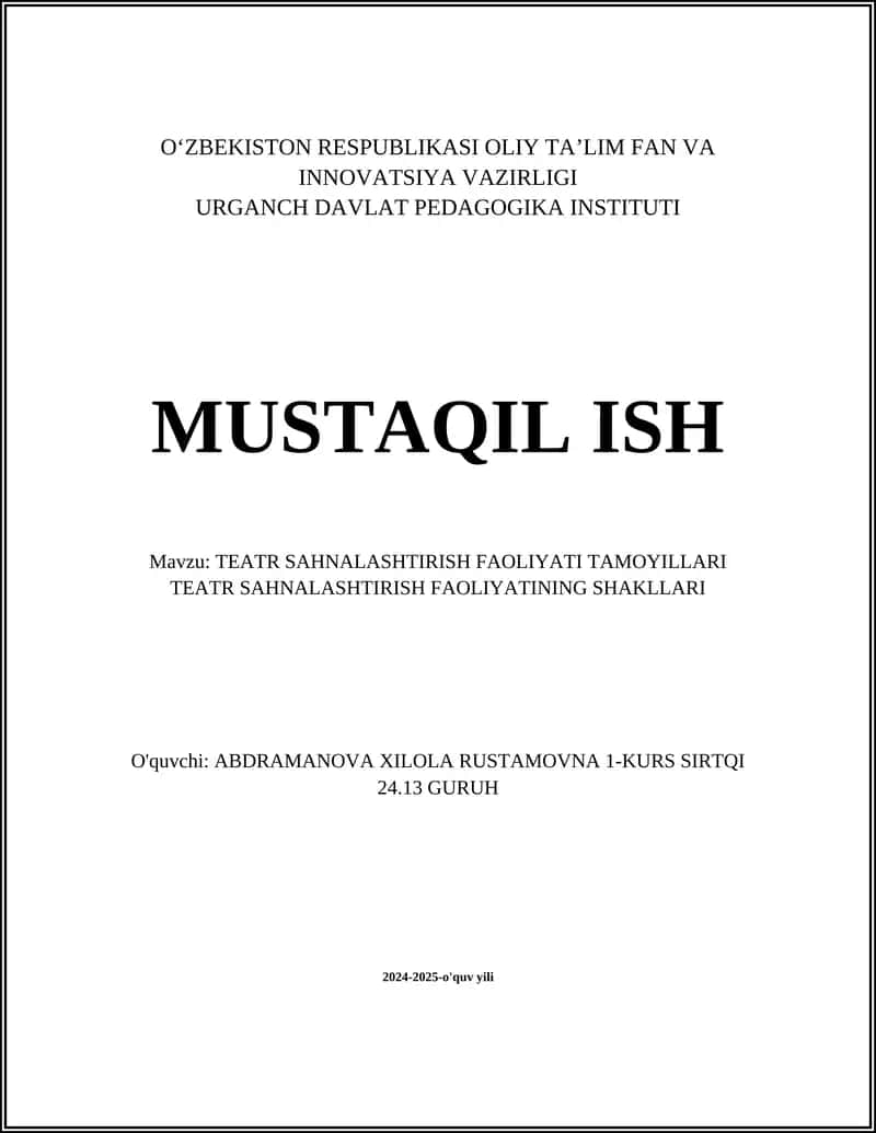 TEATR SAHNALASHTIRISH FAOLIYATI TAMOYILLARI 1