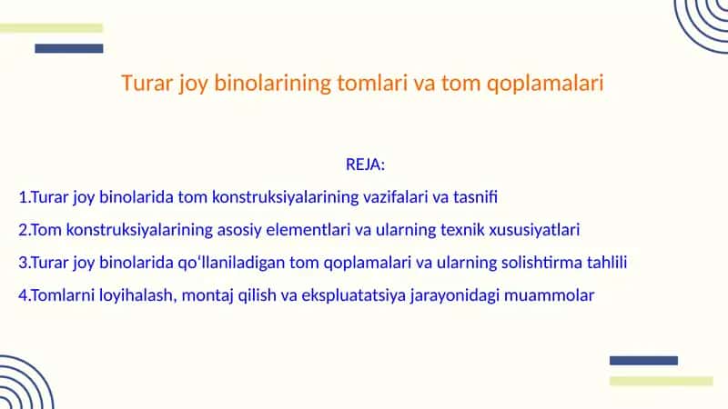 Turar joy binolarining tomlari va tom qoplamalari 1