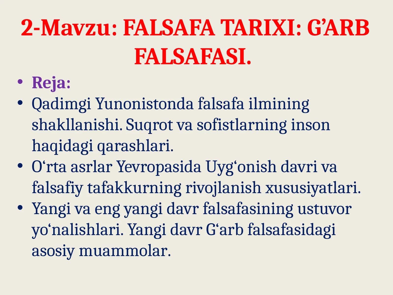 FALSAFA TARIXI: G’ARB FALSAFASI 1
