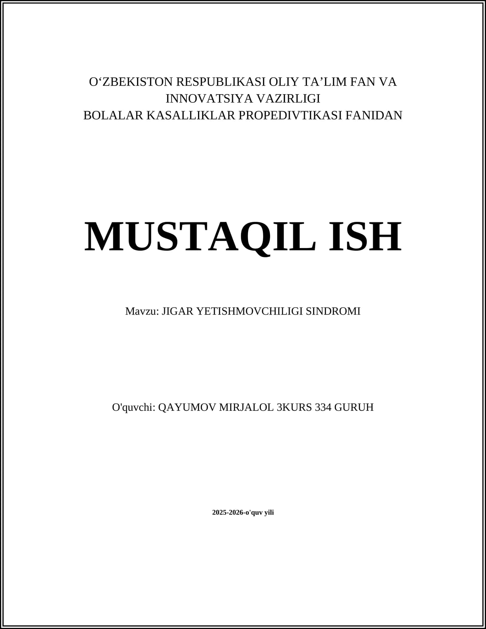 JIGAR YETISHMOVCHILIGI SINDROMI 1