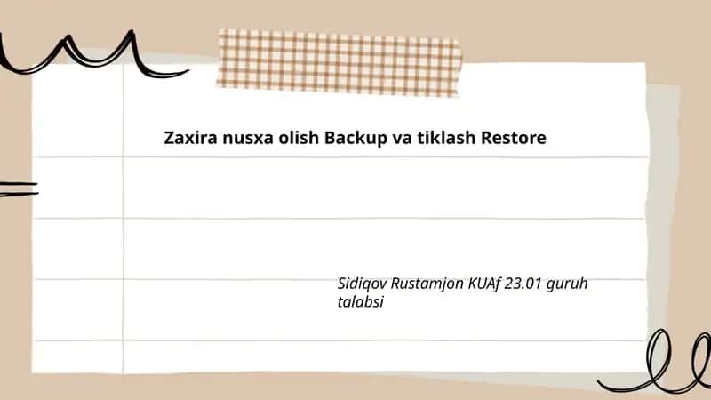 Zaxira nusxa olish Backup va tiklash Restore 1