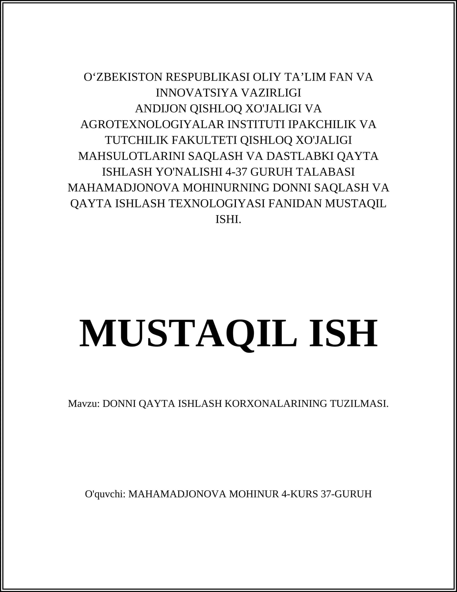 DONNI QAYTA ISHLASH KORXONALARINING TUZILMASI 1