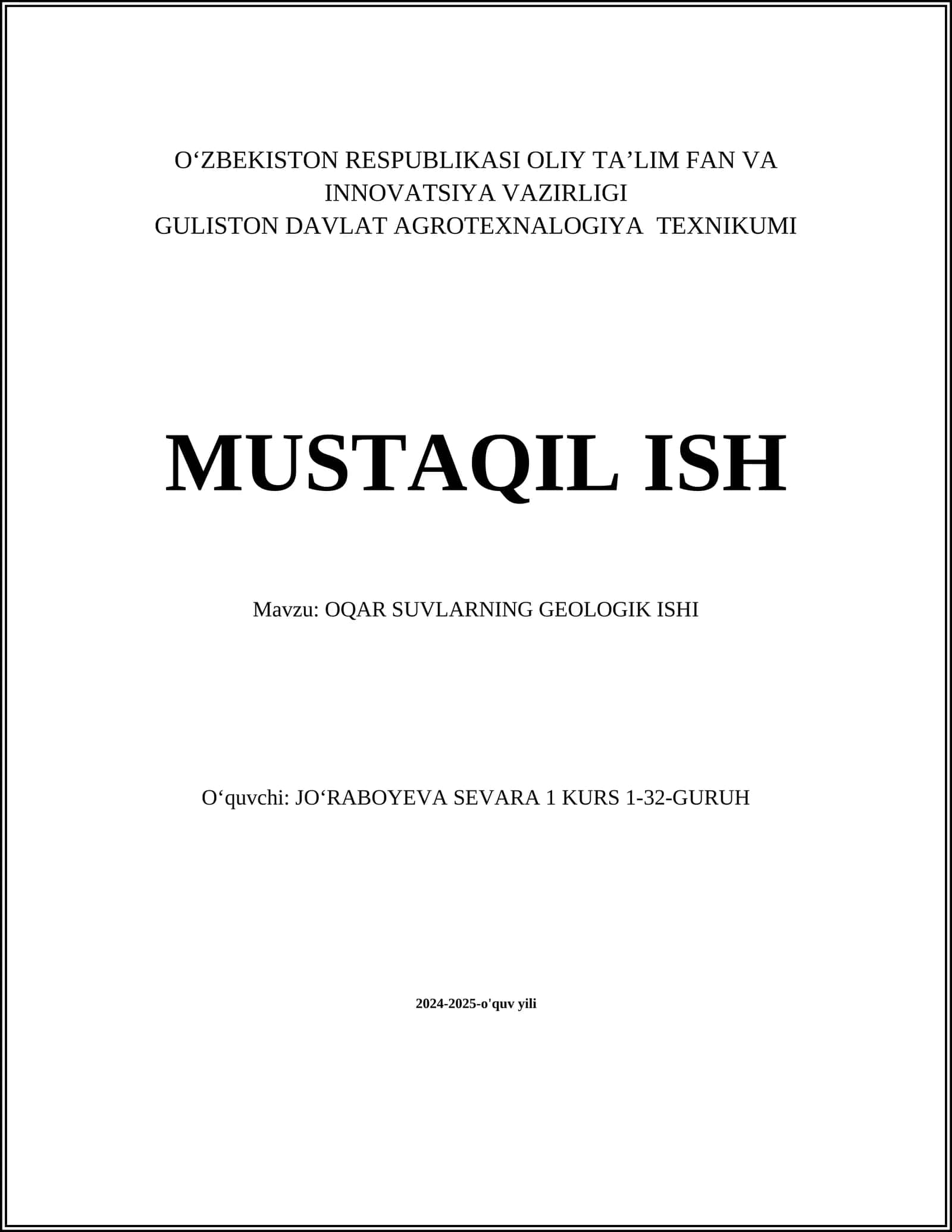 OQAR SUVLARNING GEOLOGIK ISHI 1