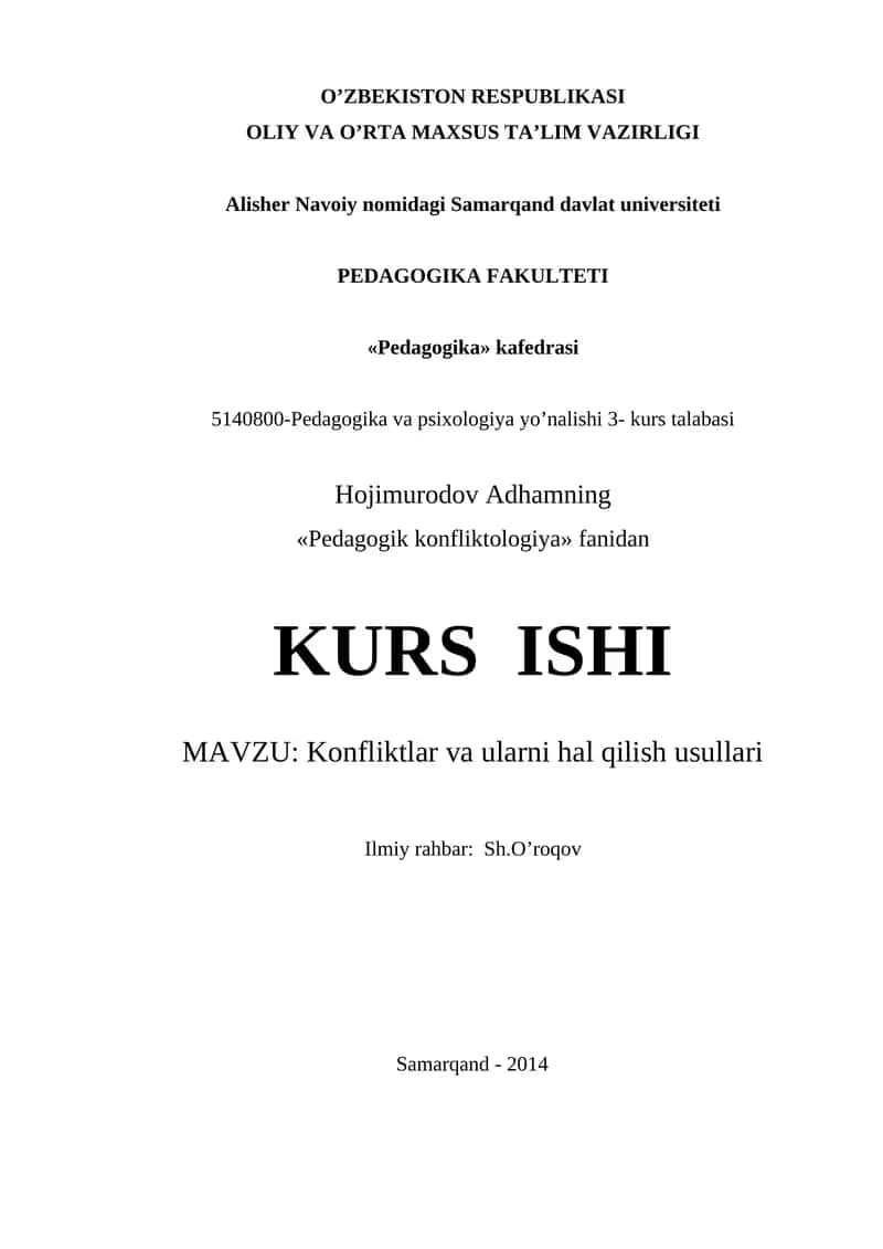Konfliktlar va ularni hal qilish usullari 1