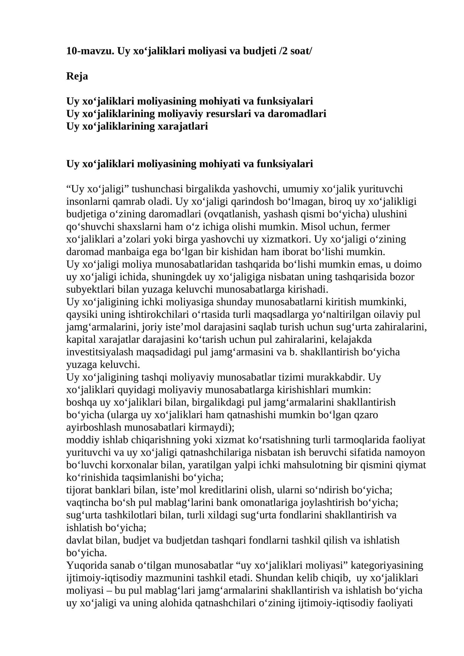 Uy xo‘jaliklari moliyasi va budjeti 1