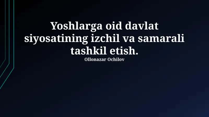 Yoshlar siyosatining izchil va samarali tashkil etish 1