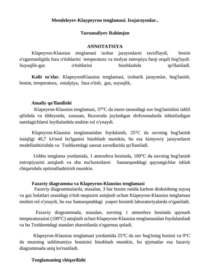 Klapeyron-Klausius tenglamasi 1