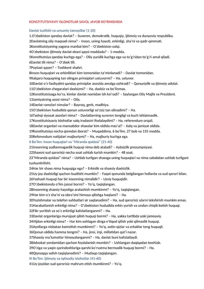 KONSTITUTSIYAVIY ISLOHOTLAR SAVOL JAVOB KO’RINISHIDA 1