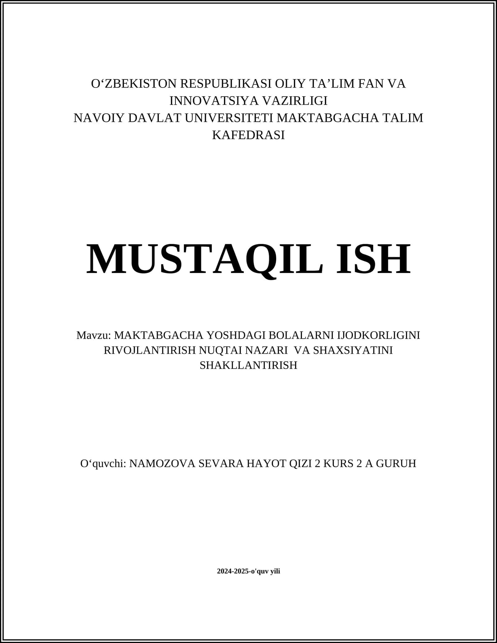 MAKTABGACHA YOSHDAGI BOLALARNI IJODKORLIGINI RIVOJLANTIRISH NUQTAI NAZARI VA SHAXSIYATINI SHAKLLANTIRISH 1