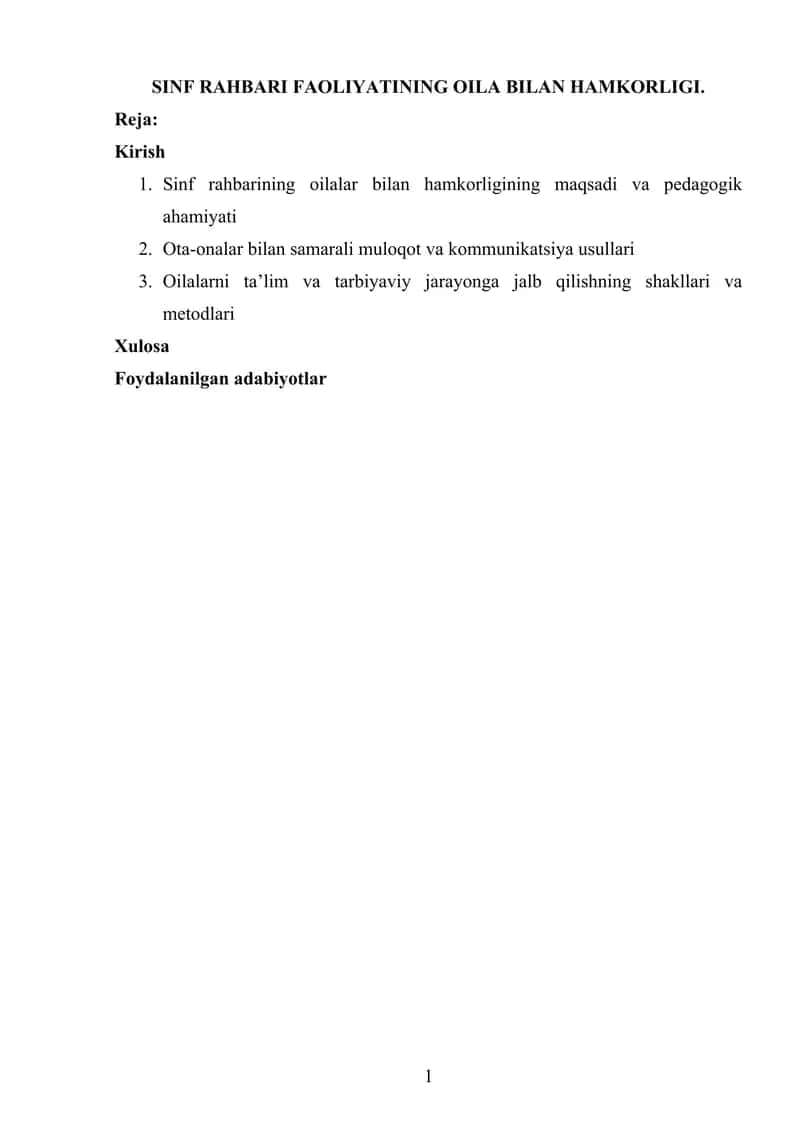Sinf Rahbari Faoliyating Oila Bilan Hamkorligi 1