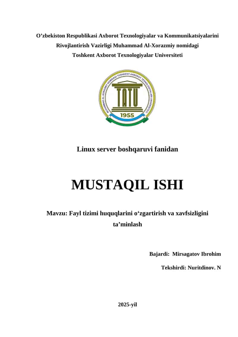 Fayl tizimi huquqlarini o‘zgartirish va xavfsizligini ta’minlash 1