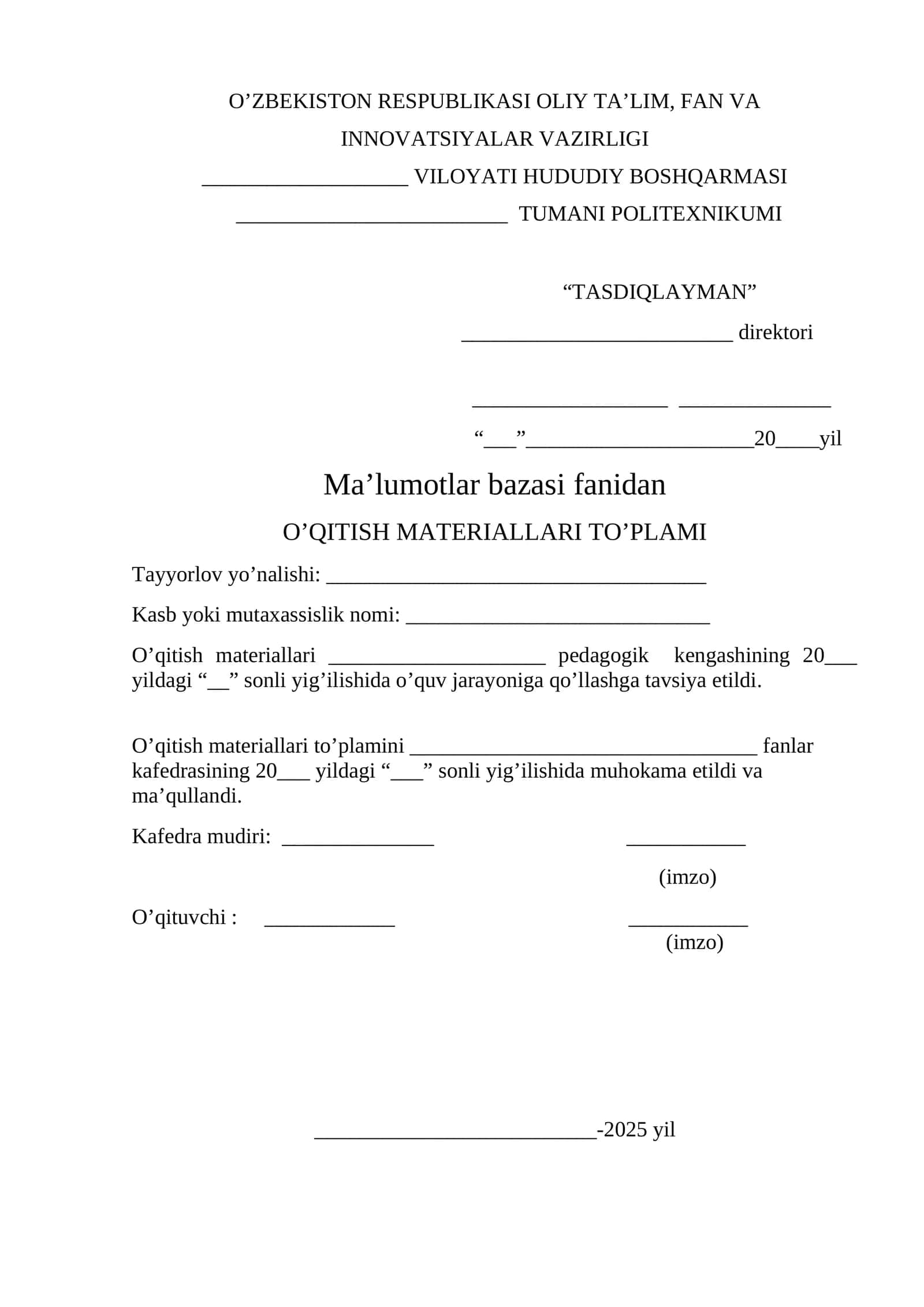 O'qitish materiallari to'plami 1