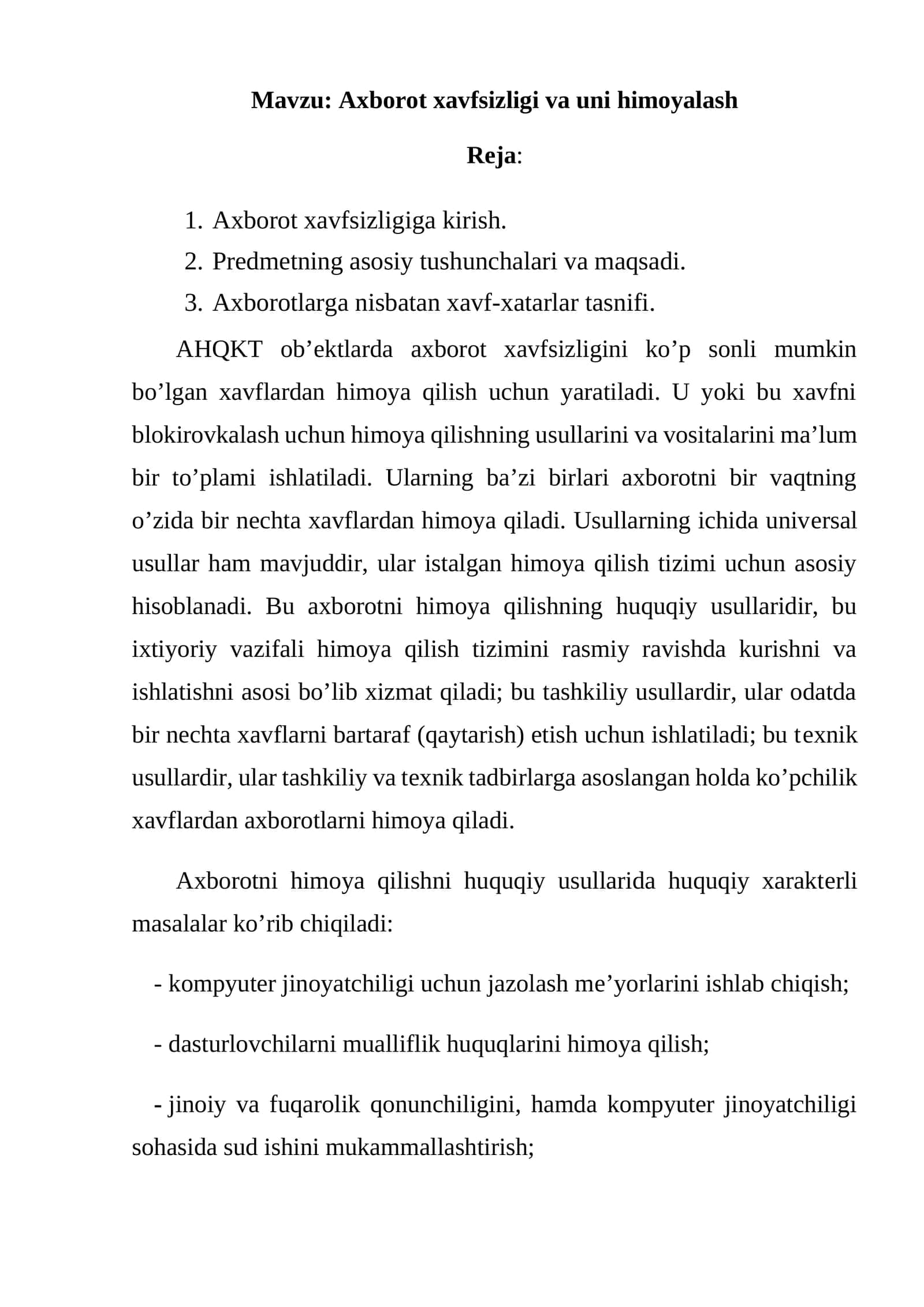 Axborot xavfsizligi va uni himoyalash 1