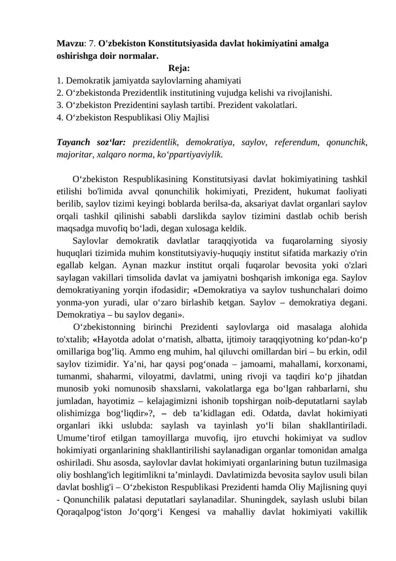 O‘zbekiston Konstitutsiyasida Davlat Hokimiyati 1