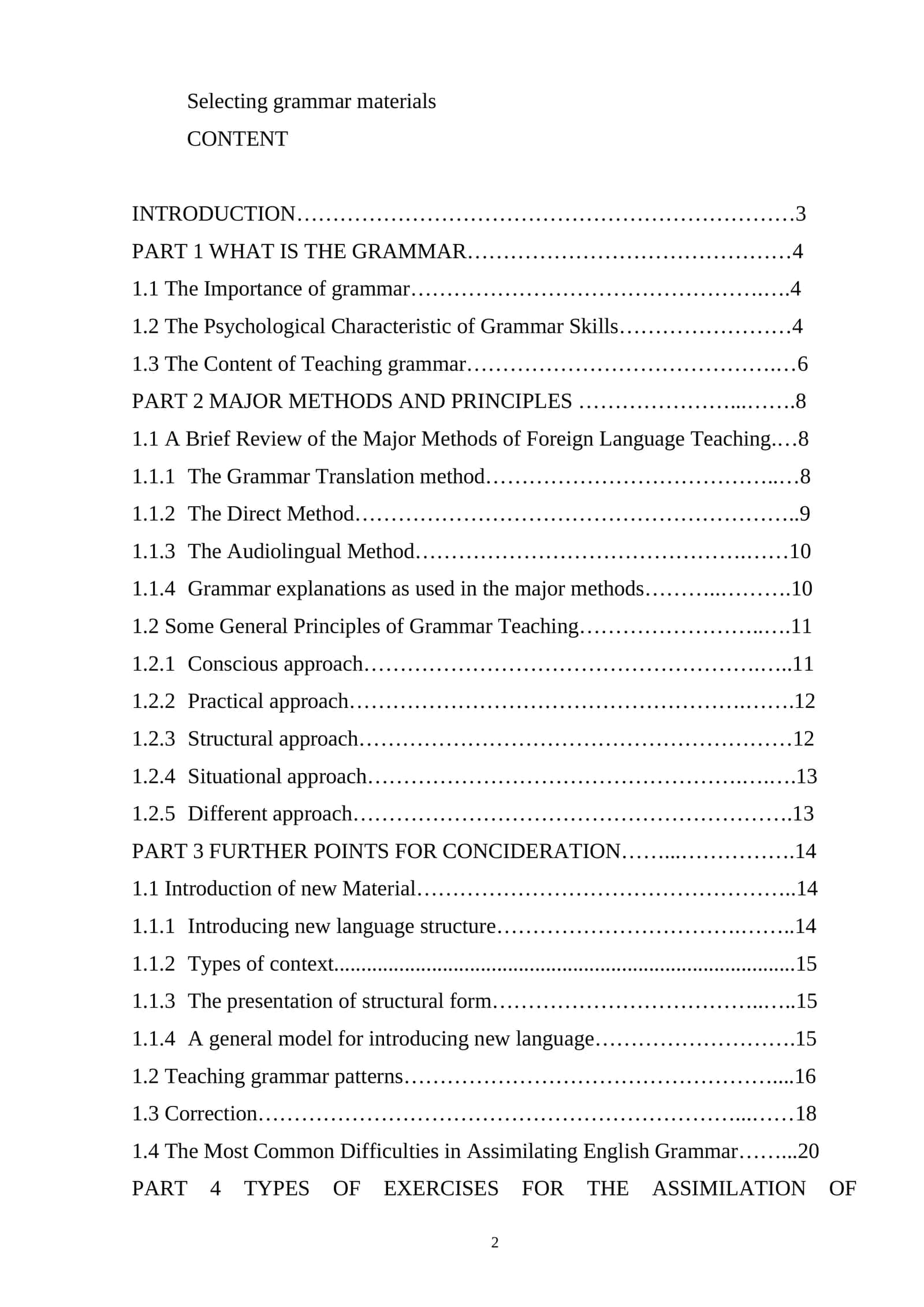 Selecting grammar materials 1