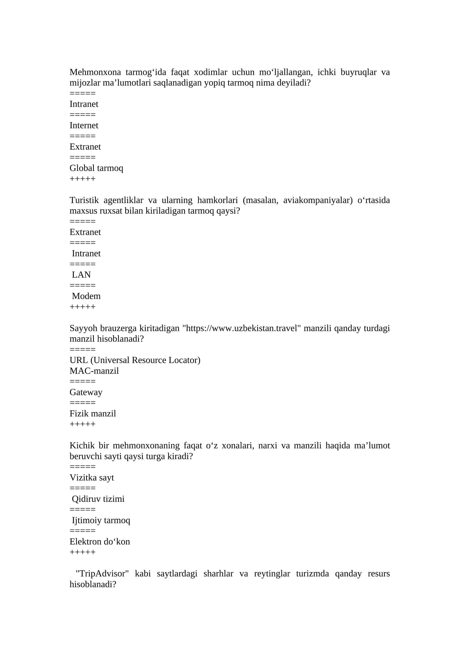 Turizmda raqamli texnologiyalar test 1