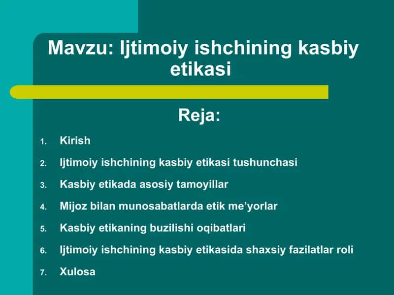 Ijtimoiy ishchining kasbiy etikasi 1