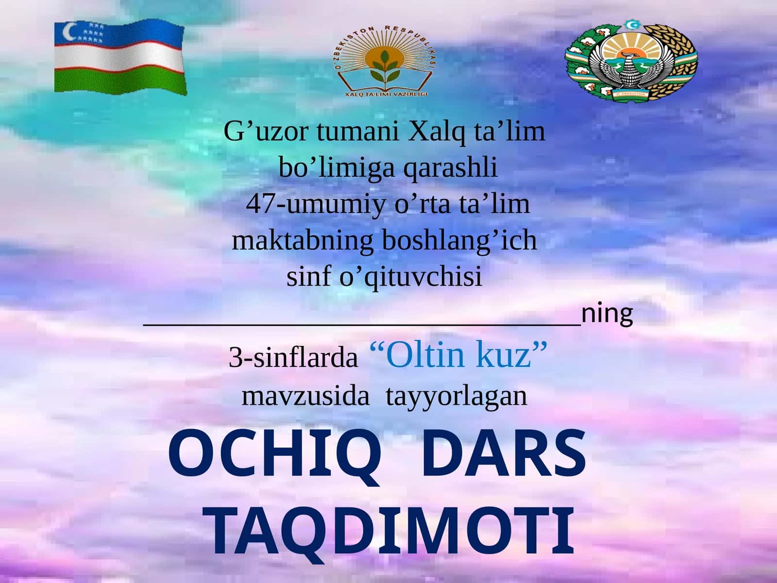 3-sinf Tabiiy Fan (Science) Oltin kuz mavzuda ochiq dars ishlanmasi 1