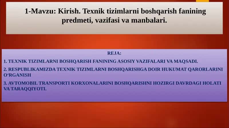 Texnik tizimlarni boshqarish fanining predmeti 1