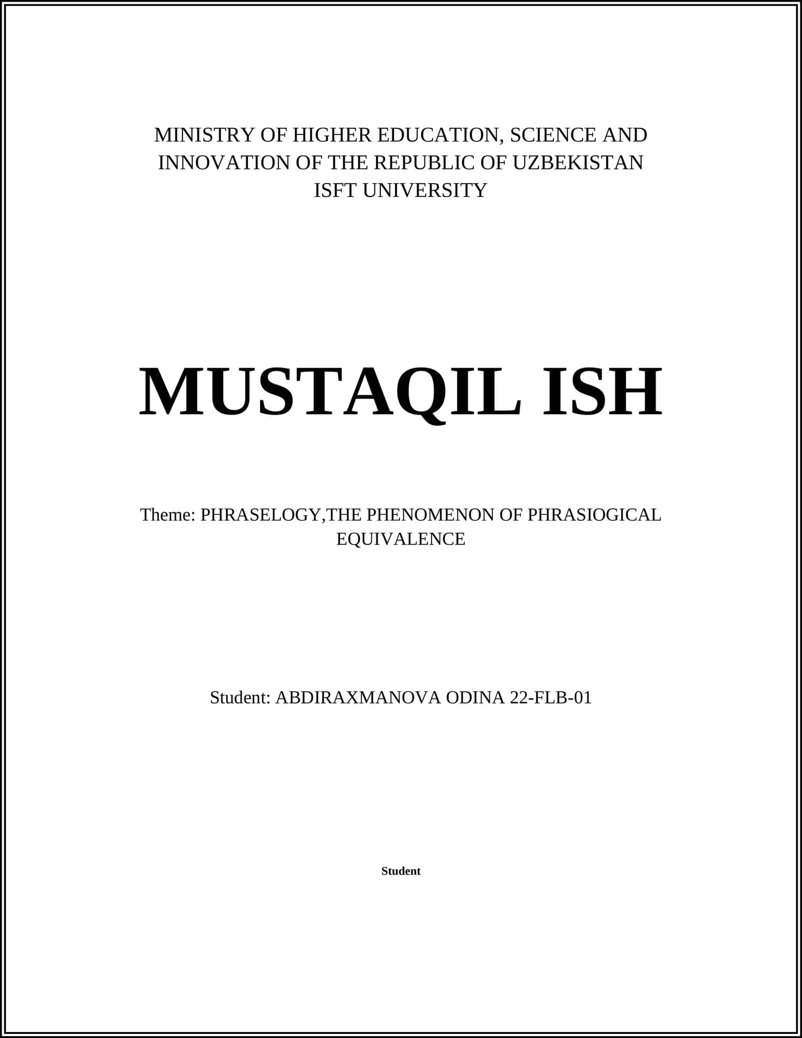 PHRASELOGY,THE PHENOMENON OF PHRASIOGICAL EQUIVALENCE 1