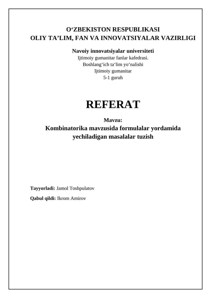 Kombinatorika formulalari va prinsiplari 1