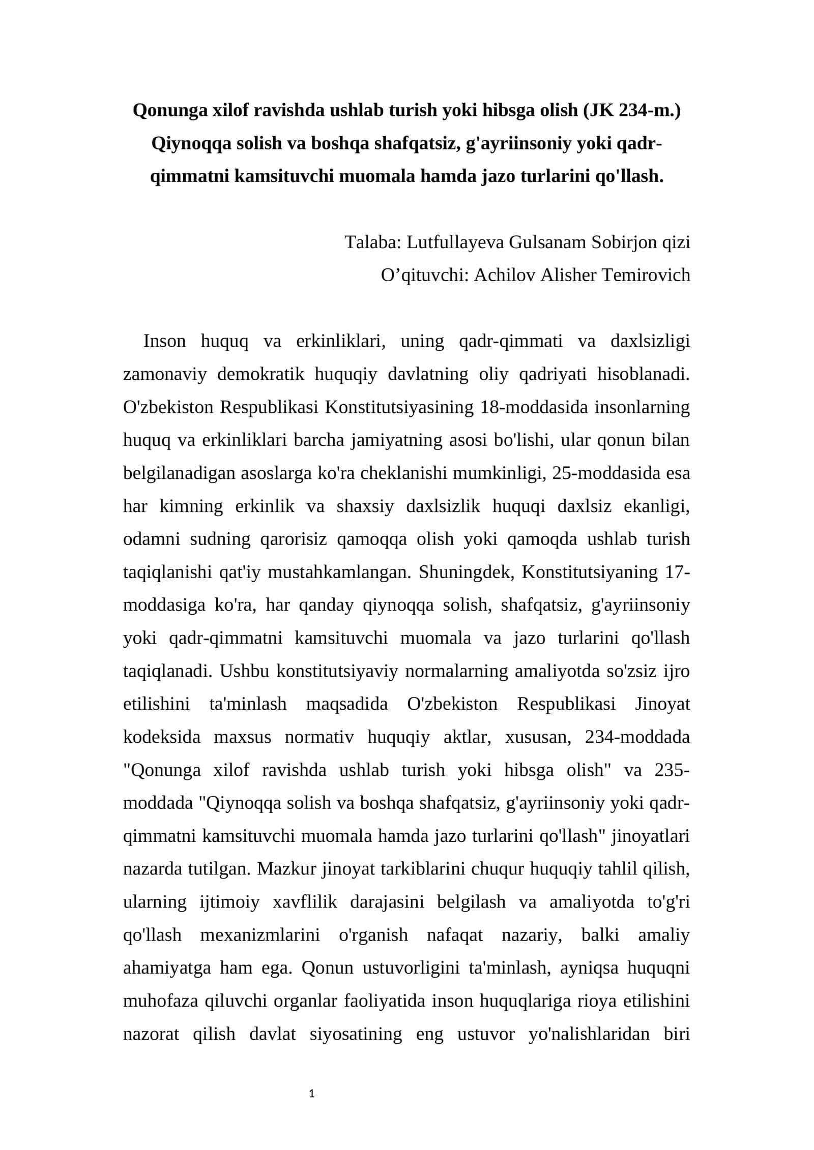 Inson huquq va erkinliklari 1