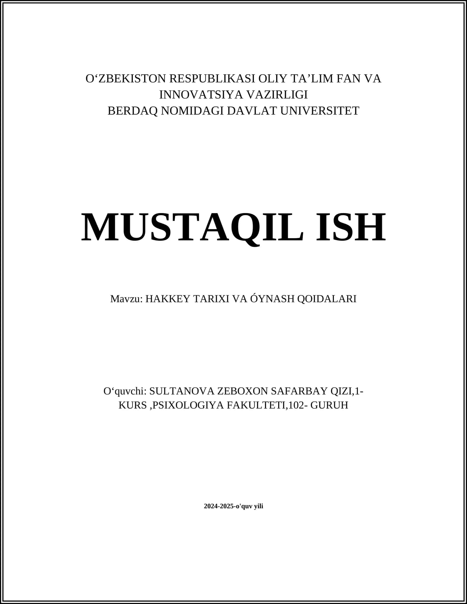 HAKKEY TARIXI VA ÓYNASH QOIDALARI 1