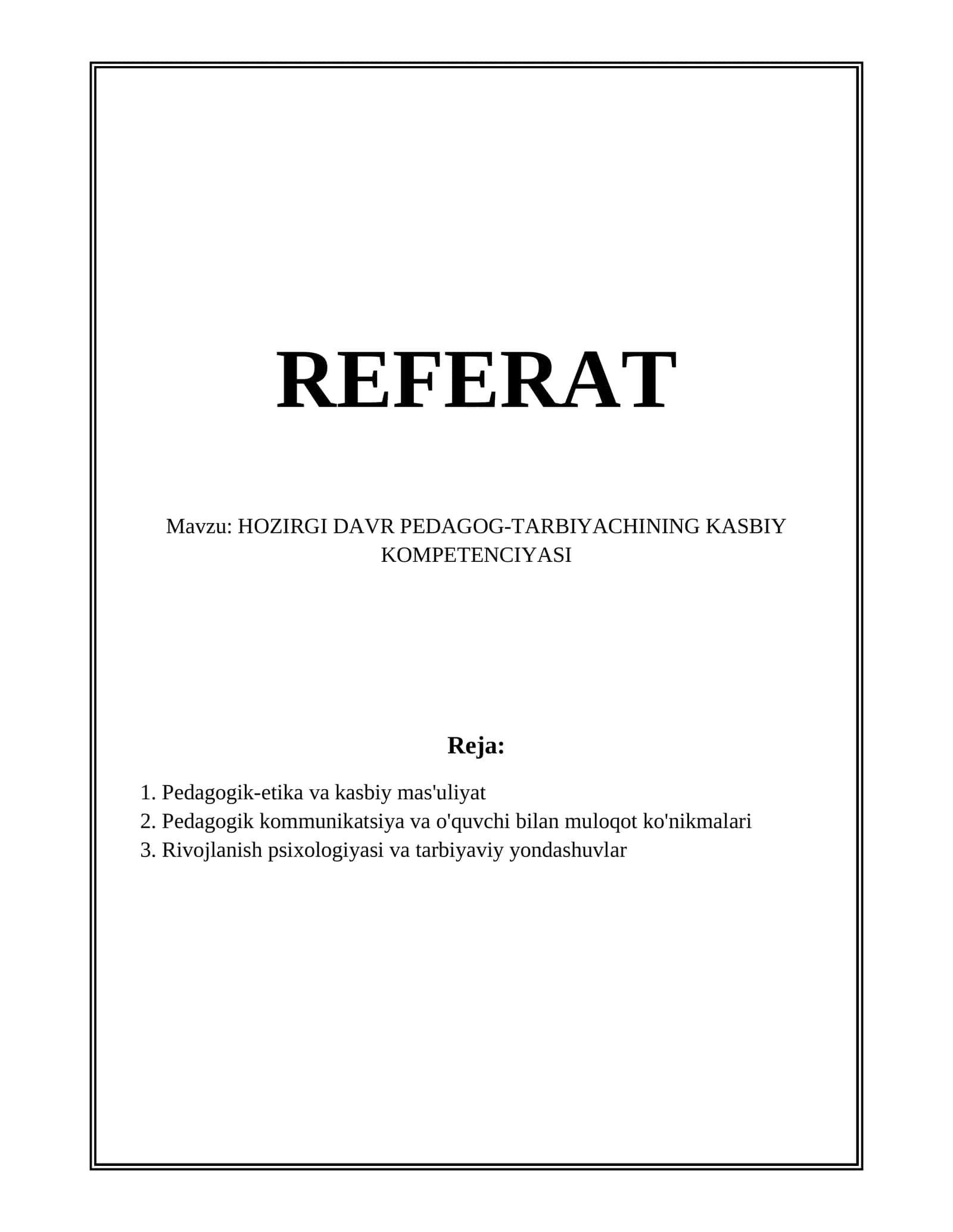 HOZIRGI DAVR PEDAGOG-TARBIYACHINING KASBIY KOMPETENCIYASI 1
