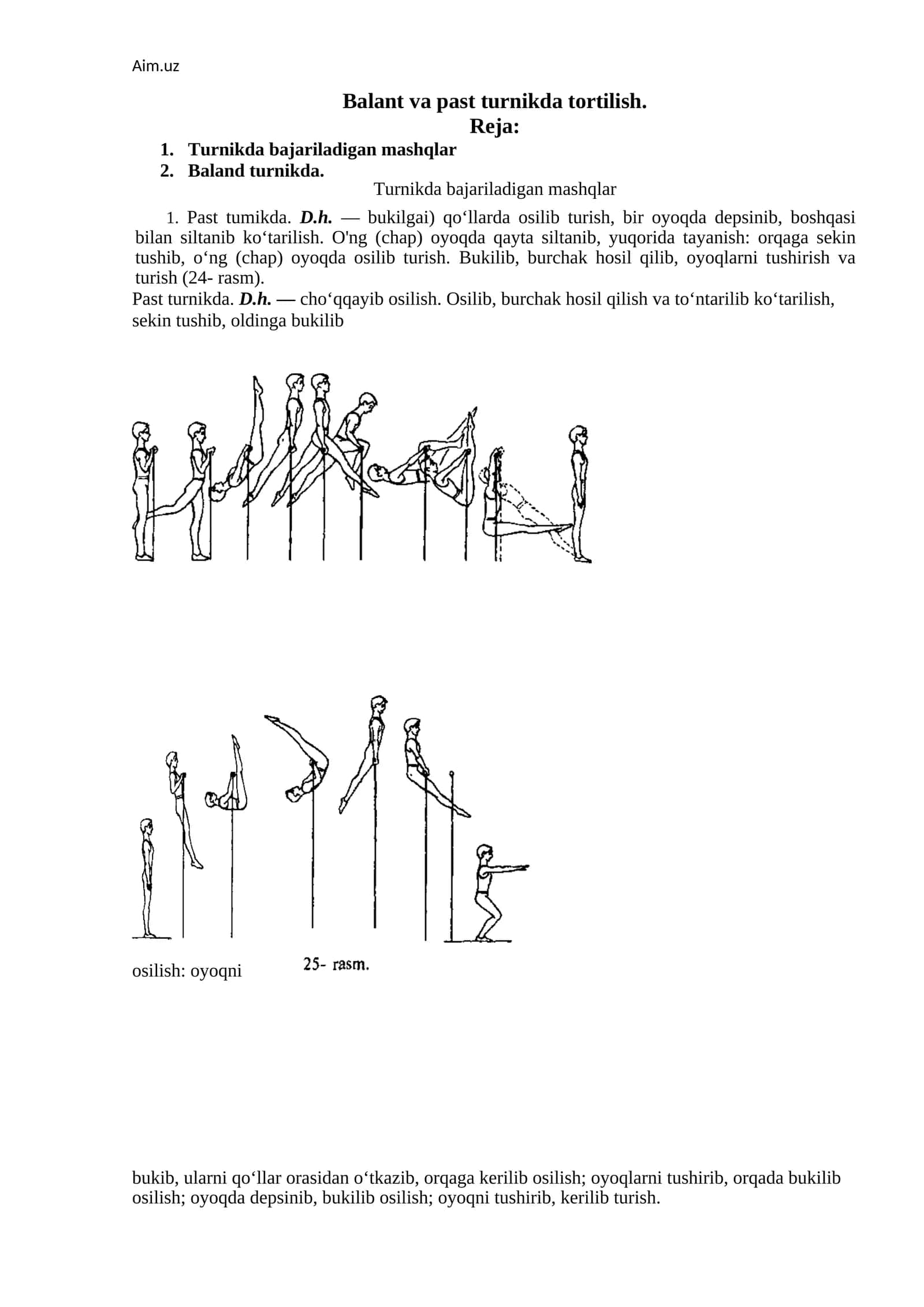 Balant va past turnikda tortilish 1