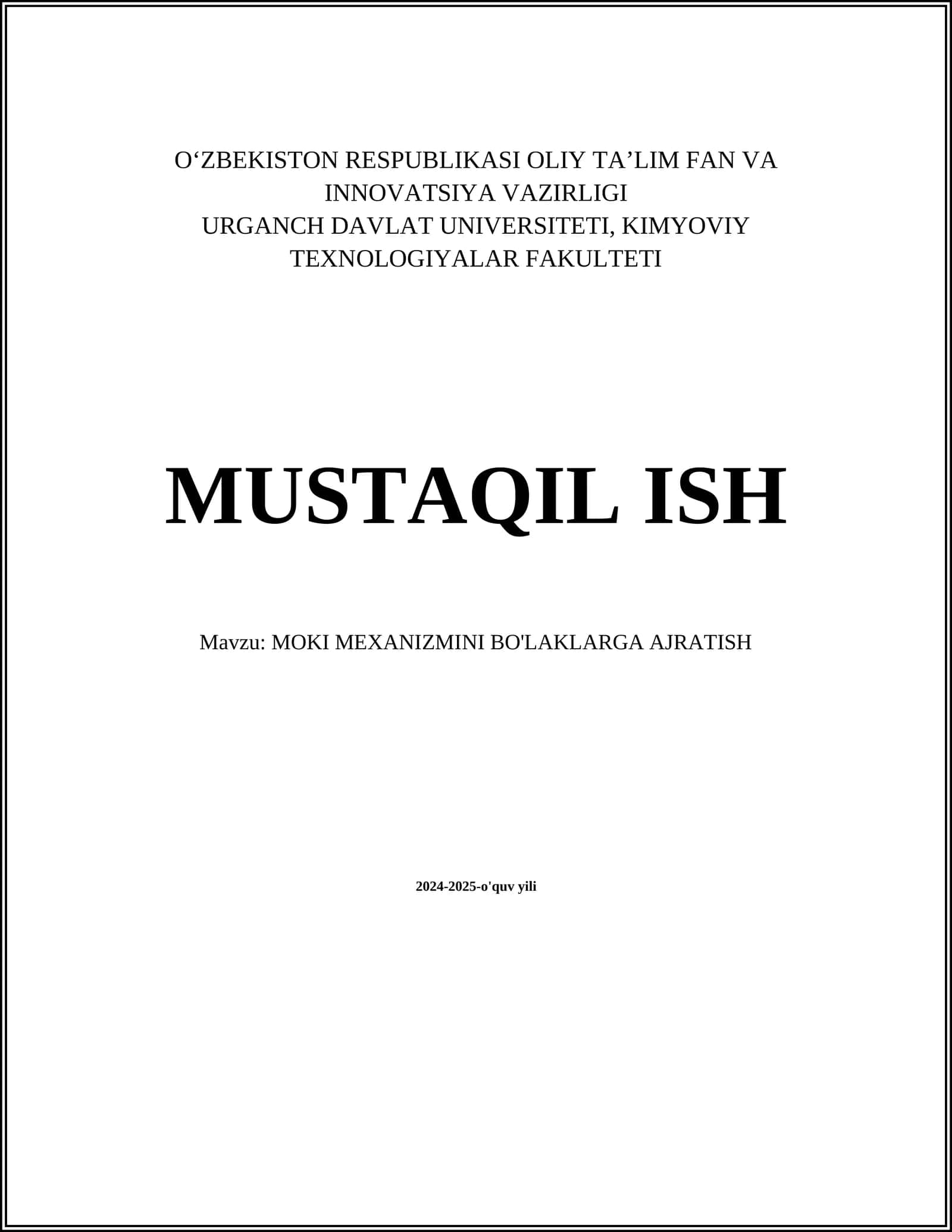 MOKI MEXANIZMINI BO'LAKLARGA AJRATISH 1