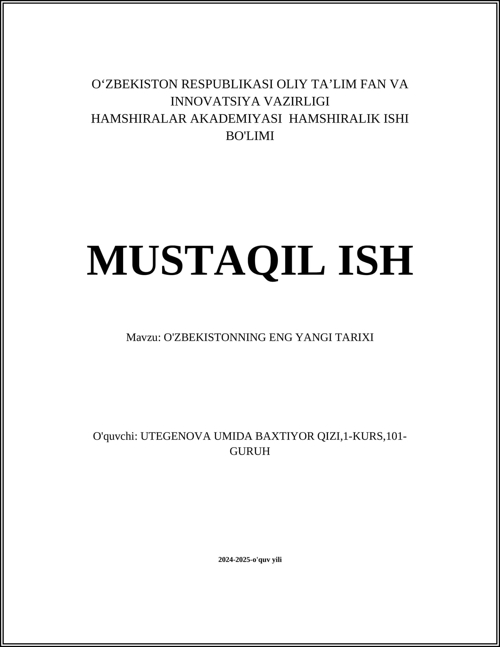 O'ZBEKISTONNING ENG YANGI TARIXI 1