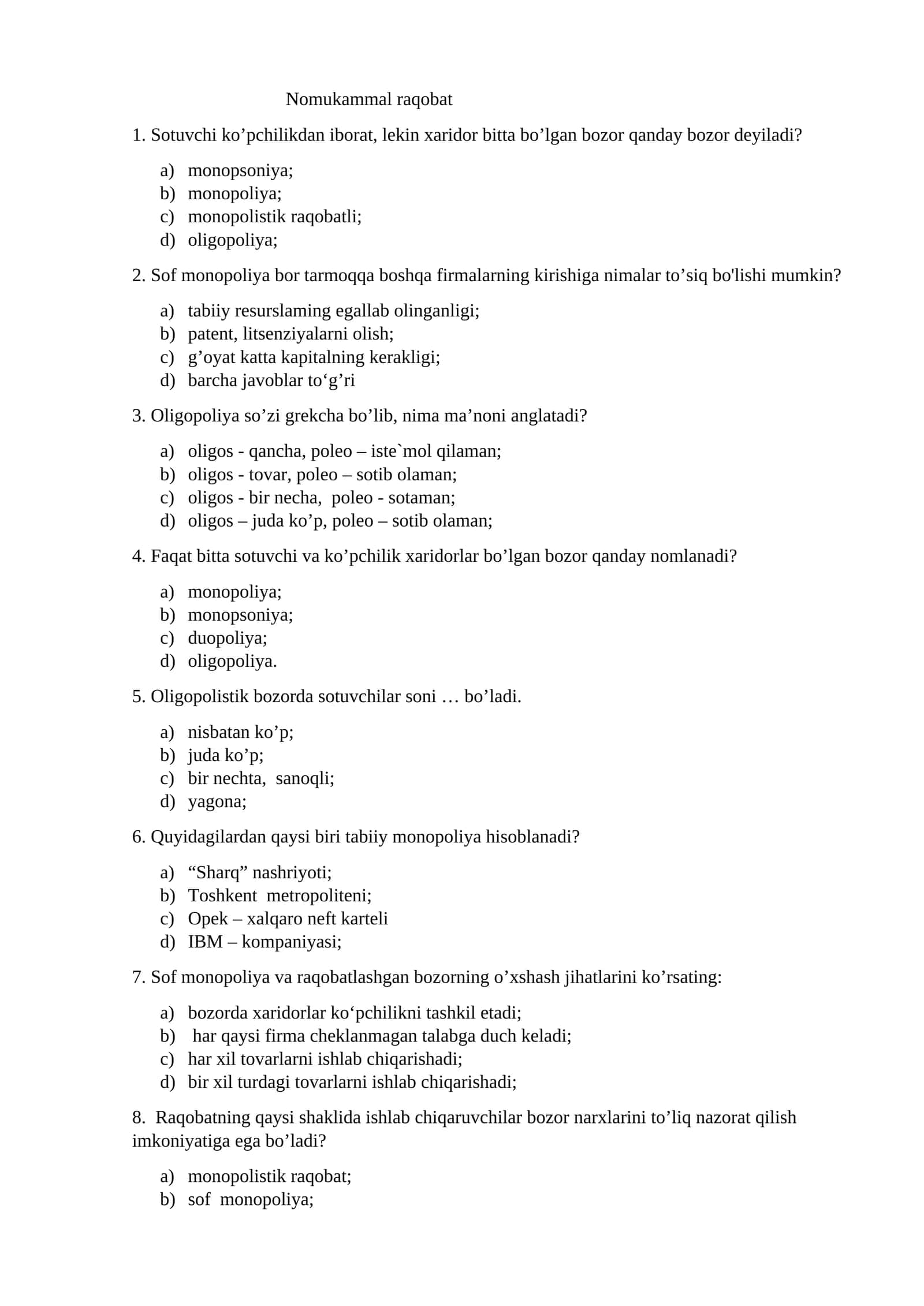 Nomukammal raqobat 1
