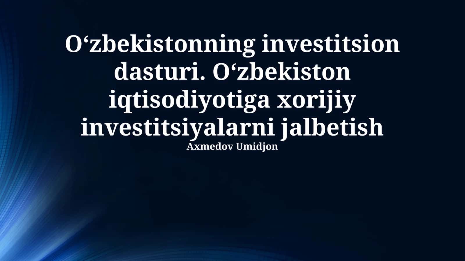 Oʻzbekistonning investitsion dasturi 1