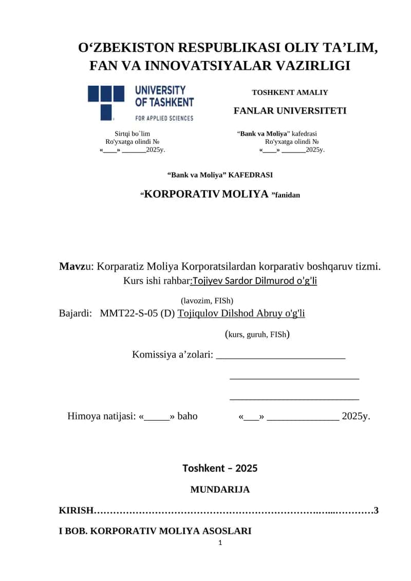 KORPORATIV MOLIYA KURSI 1