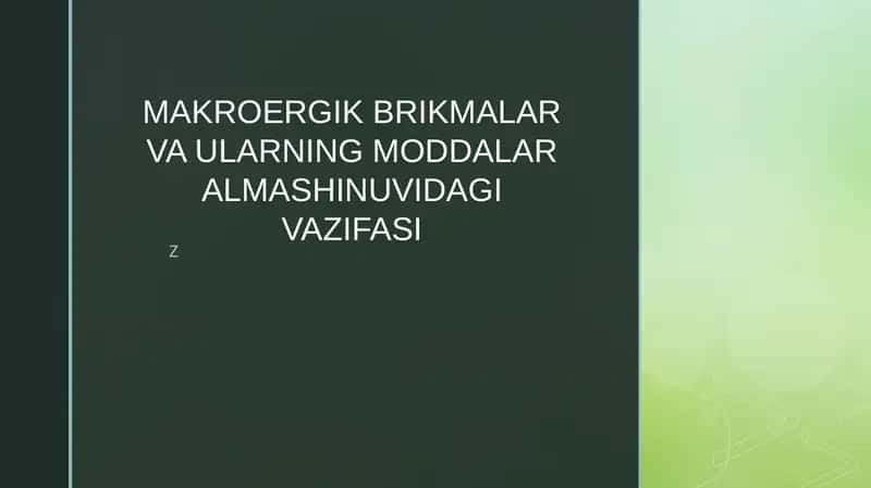 MAKROERGIK BRIKMALAR VA ULARNING MODDALAR ALMASHINUVIDAGI VAZIFASI 1