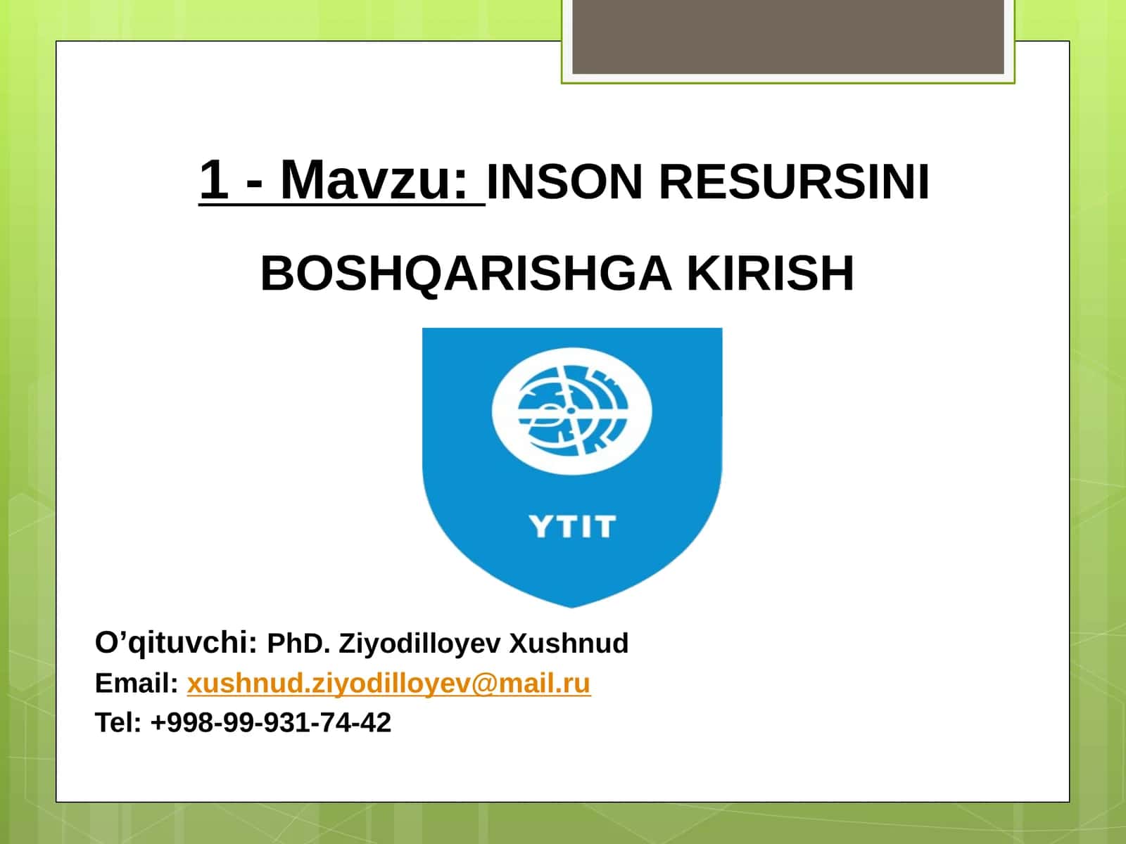 INSON RESURSINI BOSHQARISHGA KIRISH 1