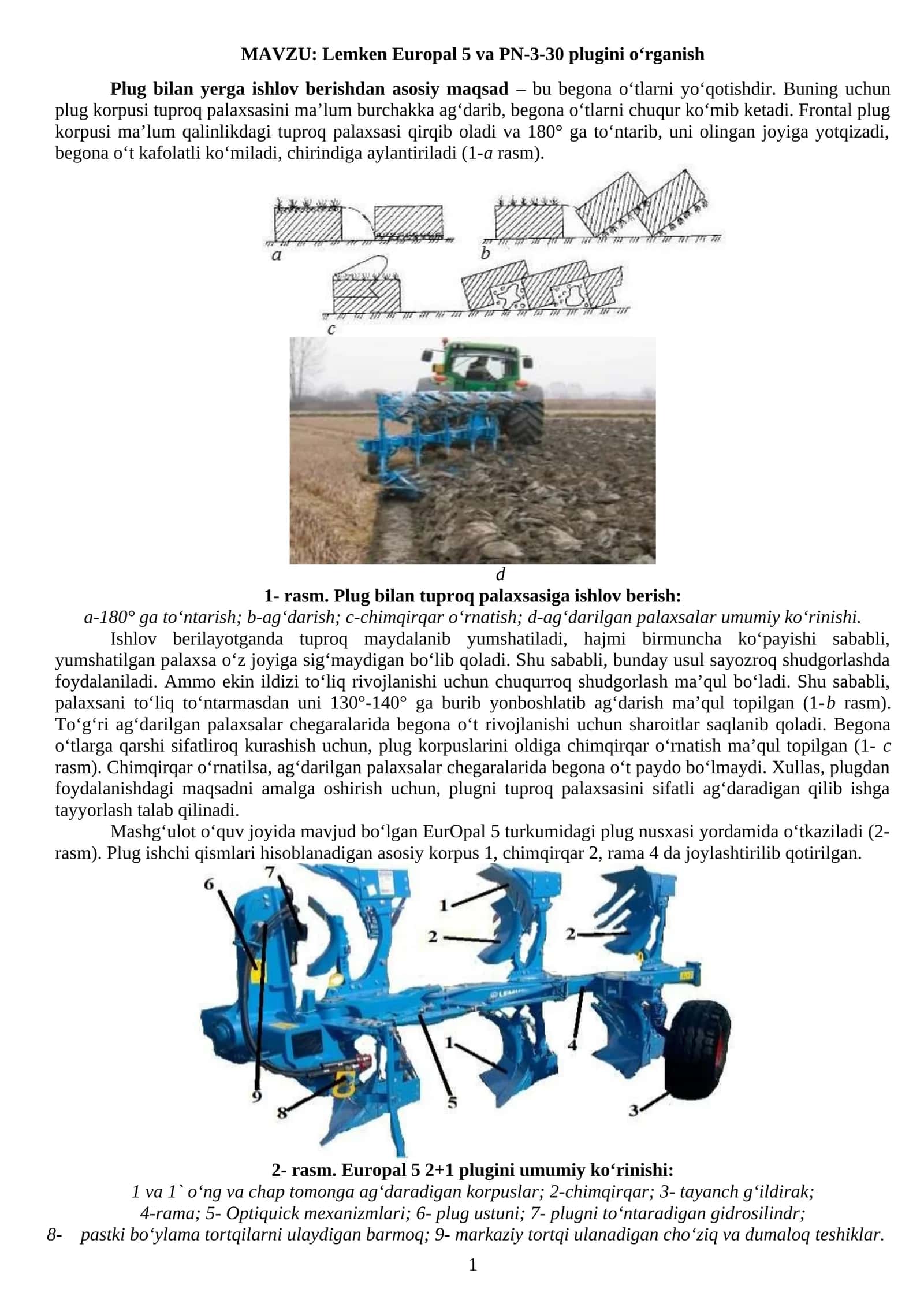 Lemken Europal 5 va PN-3-30 plugini o‘rganish 1