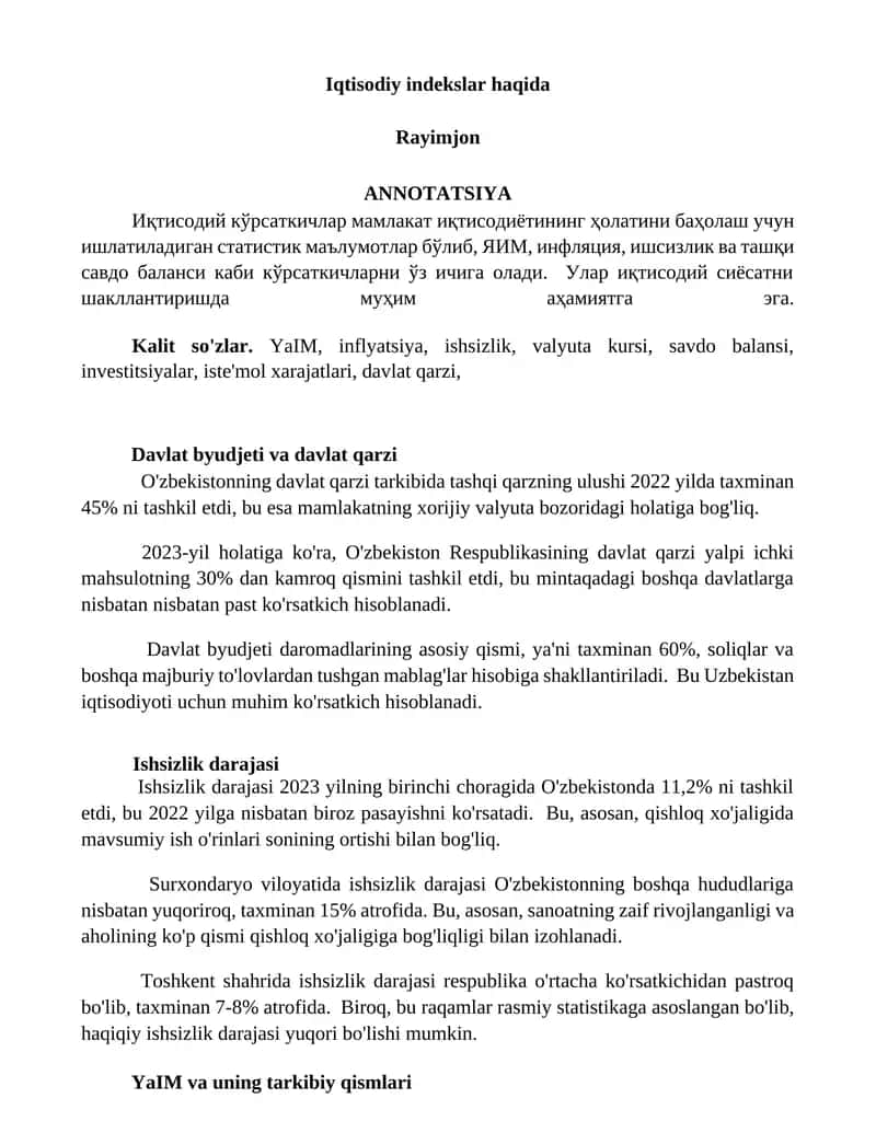 Iqtisodiy indekslar haqida 1