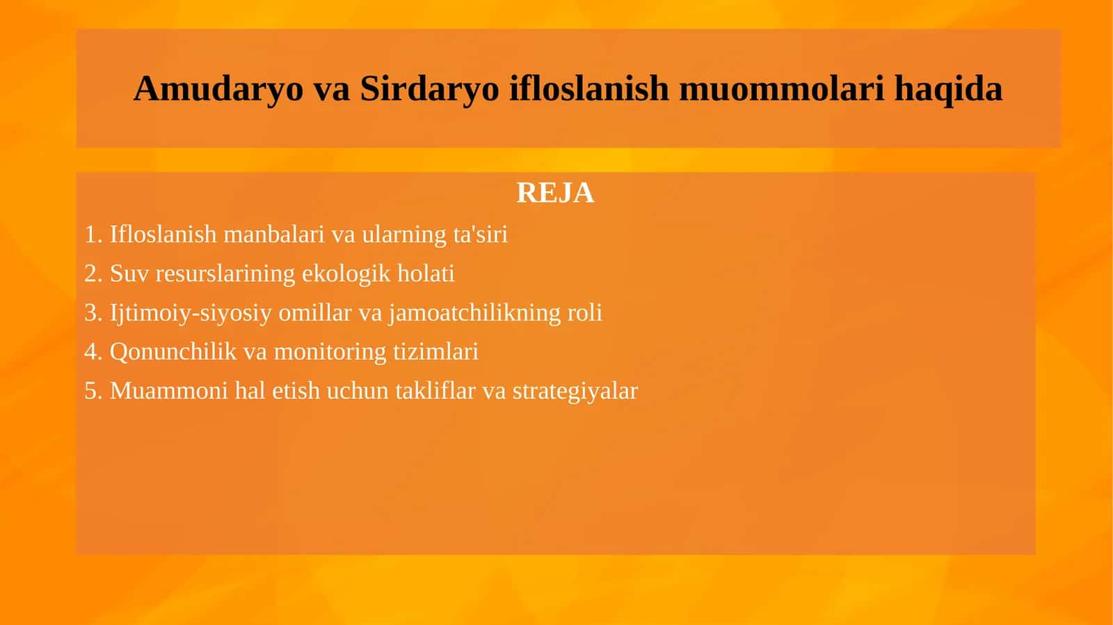 Amudaryo va Sirdaryo ifloslanish muommolari haqida 1